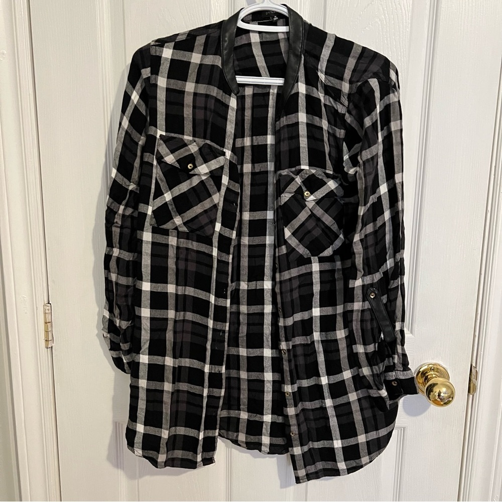 Dynamite Button Up Plaid Blouse